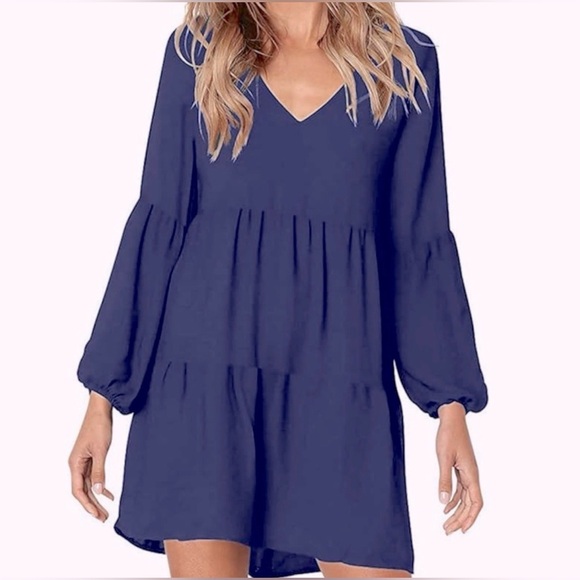 Amazon Dresses & Skirts - Holzkary Blue Long Sleeve Ruffle Dress size small NEW